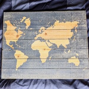 World map wooden wall hanging